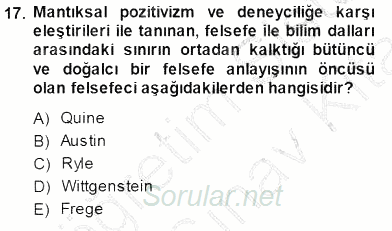 Çağdaş Felsefe 1 2013 - 2014 Dönem Sonu Sınavı 17.Soru