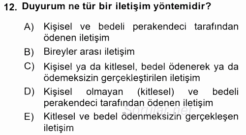 Perakende Yönetimi 2015 - 2016 Tek Ders Sınavı 12.Soru