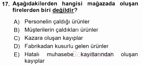 Perakende Yönetimi 2015 - 2016 Tek Ders Sınavı 17.Soru