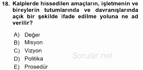 Perakende Yönetimi 2015 - 2016 Tek Ders Sınavı 18.Soru