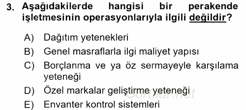 Perakende Yönetimi 2015 - 2016 Tek Ders Sınavı 3.Soru