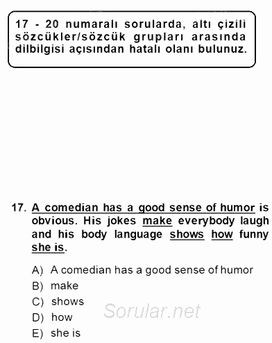 Pedagojik Gramer 2 2014 - 2015 Ara Sınavı 17.Soru