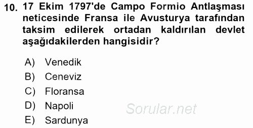 Osmanlı Diplomasisi 2016 - 2017 Dönem Sonu Sınavı 10.Soru