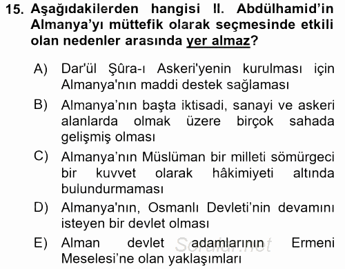 Osmanlı Diplomasisi 2016 - 2017 Dönem Sonu Sınavı 15.Soru