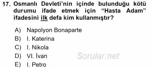 Osmanlı Diplomasisi 2016 - 2017 Dönem Sonu Sınavı 17.Soru