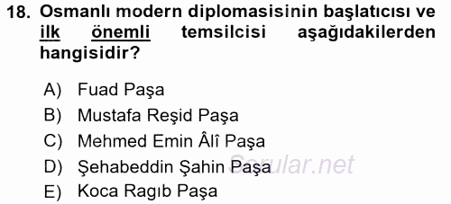 Osmanlı Diplomasisi 2016 - 2017 Dönem Sonu Sınavı 18.Soru
