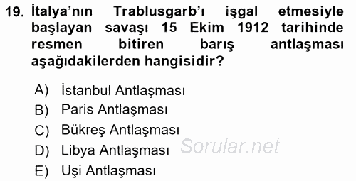 Osmanlı Diplomasisi 2016 - 2017 Dönem Sonu Sınavı 19.Soru