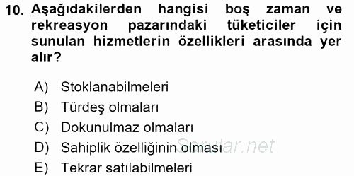 Rekreasyon Yönetimi 2017 - 2018 3 Ders Sınavı 10.Soru