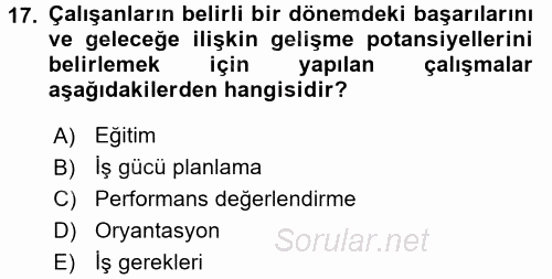 Rekreasyon Yönetimi 2017 - 2018 3 Ders Sınavı 17.Soru