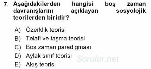 Rekreasyon Yönetimi 2017 - 2018 3 Ders Sınavı 7.Soru