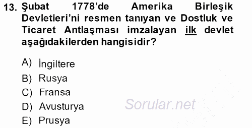 Siyasi Tarih 1 2013 - 2014 Ara Sınavı 13.Soru