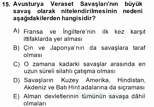 Siyasi Tarih 1 2013 - 2014 Ara Sınavı 15.Soru