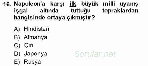 Siyasi Tarih 1 2013 - 2014 Ara Sınavı 16.Soru
