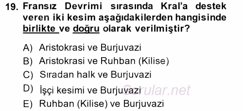 Siyasi Tarih 1 2013 - 2014 Ara Sınavı 19.Soru