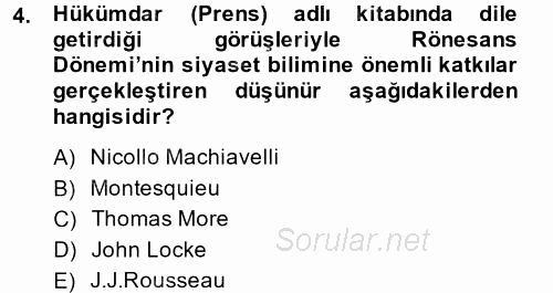 Siyasi Tarih 1 2013 - 2014 Ara Sınavı 4.Soru