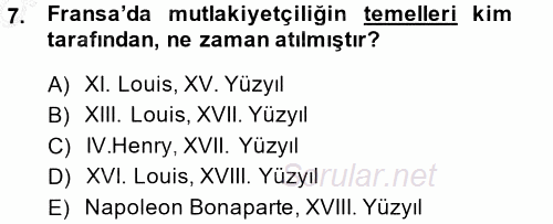 Siyasi Tarih 1 2013 - 2014 Ara Sınavı 7.Soru