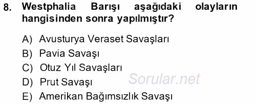 Siyasi Tarih 1 2013 - 2014 Ara Sınavı 8.Soru