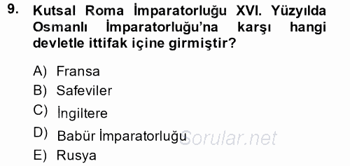 Siyasi Tarih 1 2013 - 2014 Ara Sınavı 9.Soru