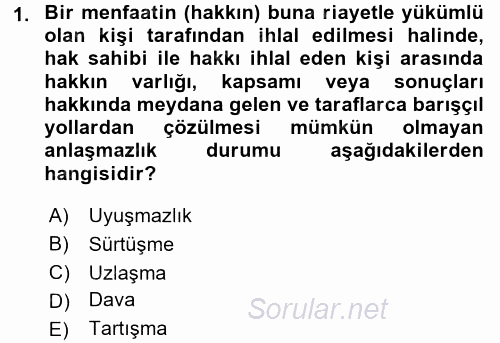 Medeni Usul Hukuku 2016 - 2017 3 Ders Sınavı 1.Soru