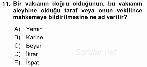 Medeni Usul Hukuku 2016 - 2017 3 Ders Sınavı 11.Soru