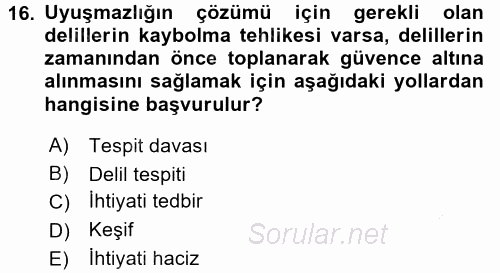 Medeni Usul Hukuku 2016 - 2017 3 Ders Sınavı 16.Soru