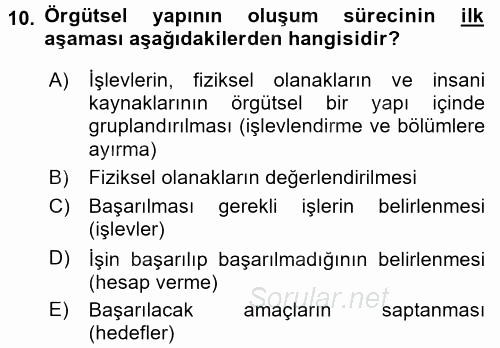 Stratejik Yönetim 1 2016 - 2017 Dönem Sonu Sınavı 10.Soru