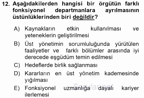 Stratejik Yönetim 1 2016 - 2017 Dönem Sonu Sınavı 12.Soru