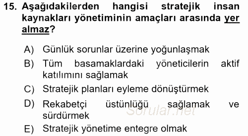 Stratejik Yönetim 1 2016 - 2017 Dönem Sonu Sınavı 15.Soru
