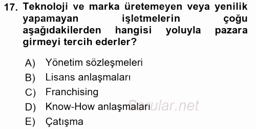 Stratejik Yönetim 1 2016 - 2017 Dönem Sonu Sınavı 17.Soru