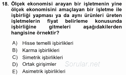 Stratejik Yönetim 1 2016 - 2017 Dönem Sonu Sınavı 18.Soru