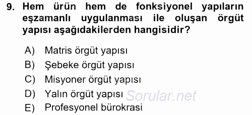 Stratejik Yönetim 1 2016 - 2017 Dönem Sonu Sınavı 9.Soru