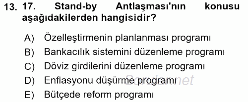Türkiye Cumhuriyeti İktisat Tarihi 2015 - 2016 Tek Ders Sınavı 13.Soru