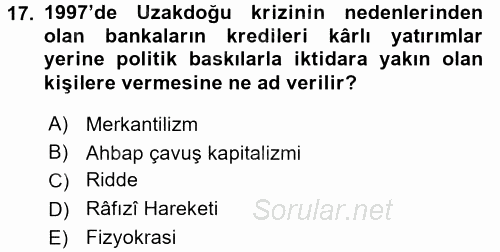 Türkiye Cumhuriyeti İktisat Tarihi 2015 - 2016 Tek Ders Sınavı 17.Soru