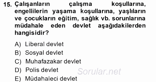 Sosyal Hizmet Mevzuatı 2014 - 2015 Dönem Sonu Sınavı 15.Soru