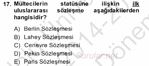 Sosyal Hizmet Mevzuatı 2014 - 2015 Dönem Sonu Sınavı 17.Soru