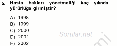 Sosyal Hizmet Mevzuatı 2014 - 2015 Dönem Sonu Sınavı 5.Soru