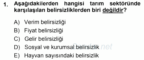 Tarım Ekonomisi 2014 - 2015 Dönem Sonu Sınavı 1.Soru