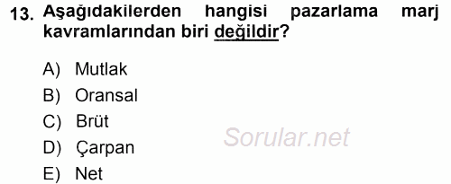 Tarım Ekonomisi 2014 - 2015 Dönem Sonu Sınavı 13.Soru