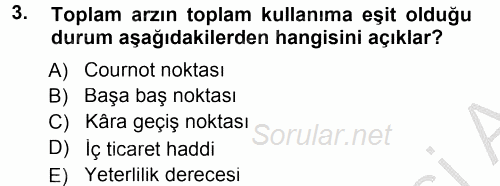 Tarım Ekonomisi 2014 - 2015 Dönem Sonu Sınavı 3.Soru