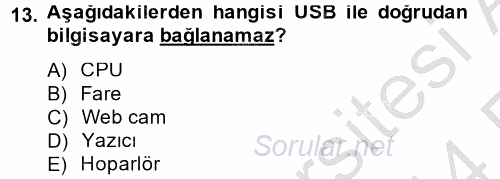 Temel Bilgi Teknolojileri 2 2013 - 2014 Ara Sınavı 13.Soru