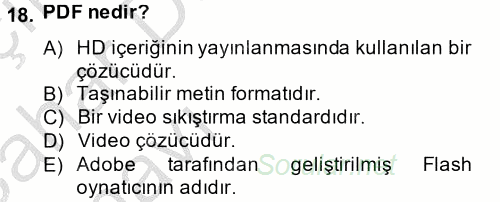 Temel Bilgi Teknolojileri 2 2013 - 2014 Ara Sınavı 18.Soru