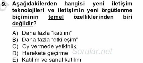 Temel Bilgi Teknolojileri 2 2013 - 2014 Ara Sınavı 9.Soru