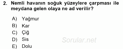 Tarımsal Meteoroloji 2017 - 2018 Dönem Sonu Sınavı 2.Soru