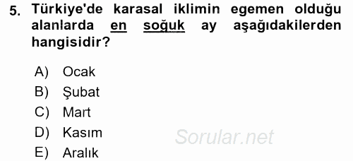 Tarımsal Meteoroloji 2017 - 2018 Dönem Sonu Sınavı 5.Soru