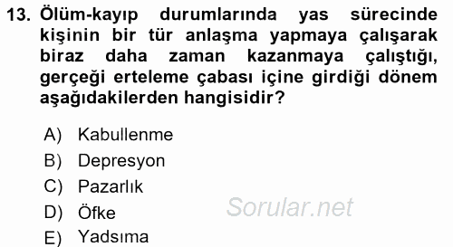 Anne Baba Eğitimi Ve Danışmanlık Hizmetleri 2017 - 2018 3 Ders Sınavı 13.Soru