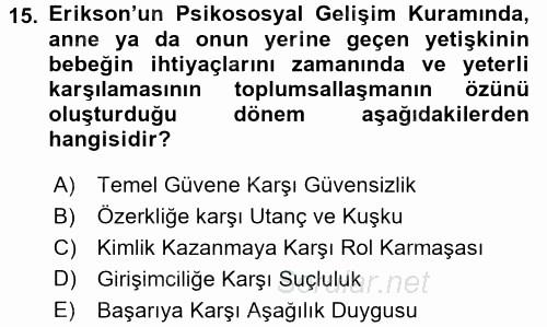 Anne Baba Eğitimi Ve Danışmanlık Hizmetleri 2017 - 2018 3 Ders Sınavı 15.Soru
