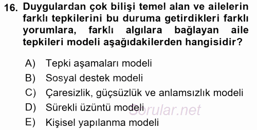 Anne Baba Eğitimi Ve Danışmanlık Hizmetleri 2017 - 2018 3 Ders Sınavı 16.Soru