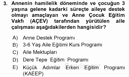 Anne Baba Eğitimi Ve Danışmanlık Hizmetleri 2017 - 2018 3 Ders Sınavı 3.Soru