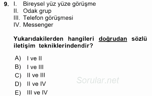 Anne Baba Eğitimi Ve Danışmanlık Hizmetleri 2017 - 2018 3 Ders Sınavı 9.Soru