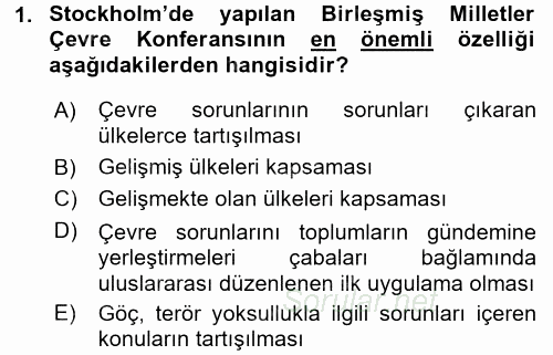 Doğal Kaynaklar ve Çevre Ekonomisi 2015 - 2016 Ara Sınavı 1.Soru